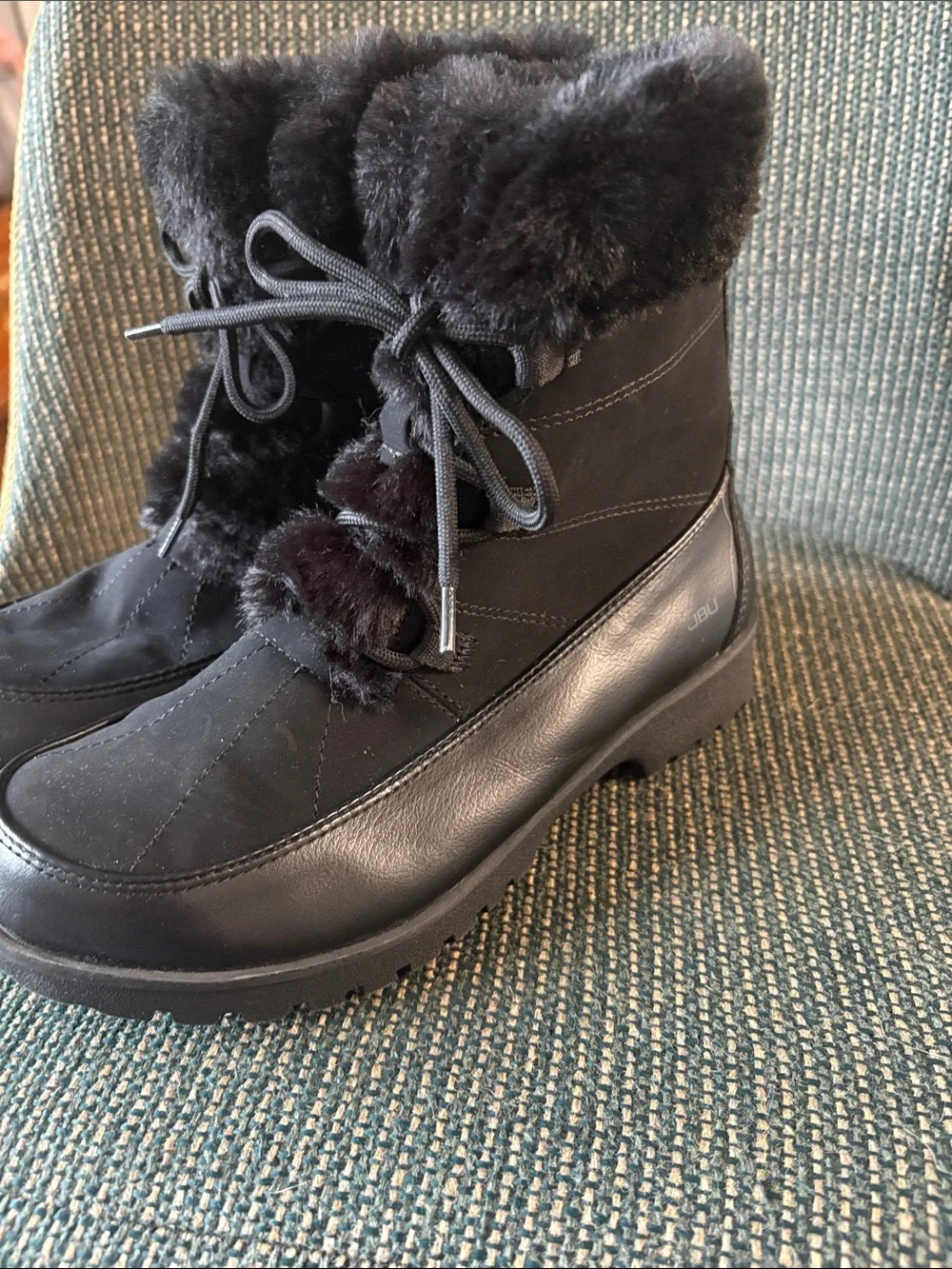 Women's JBU  Black Faux Fur Winter Ankle Boots